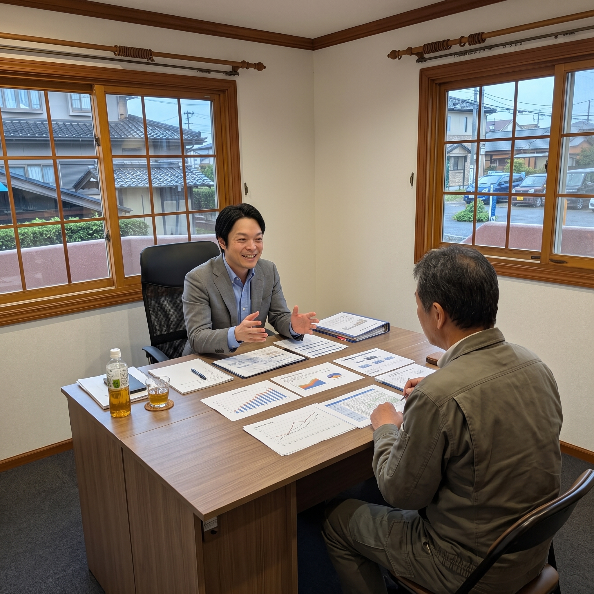 資料を見ながら打ち合わせをしている様子